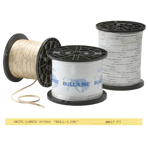 Bull-Line Aramid Pull Tape offers the highest tensile strength per widths along with low elongation. These tapes are also sequentially marked in feet or meters for accurate installation measurements. Bull-Line Aramid Pull Tape is made in the USA.